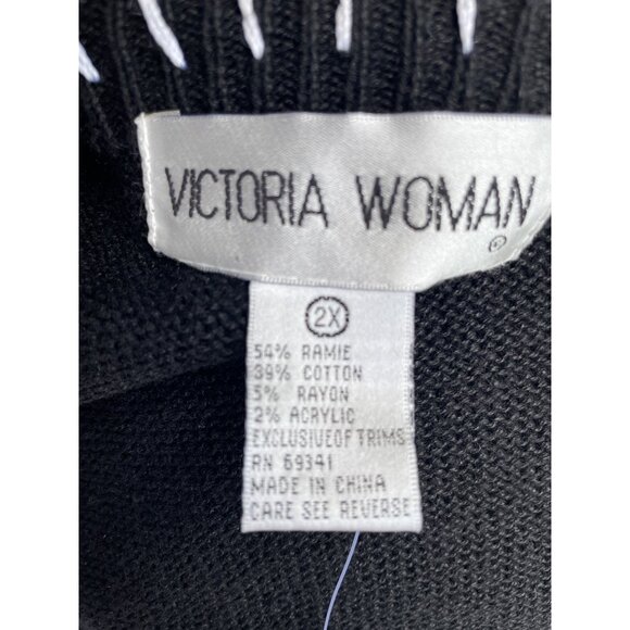 Victoria Woman 2X Black & White Animal Print Knit Vest With Embroidered Details - Picture 5 of 10